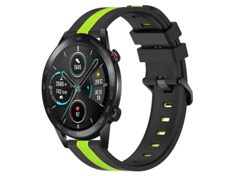Correa de reloj inteligente para Honor Magic Watch 2, 46 mm, 22 mm, correa de reloj de silicona vertical de dos colores (negro + verde lima)