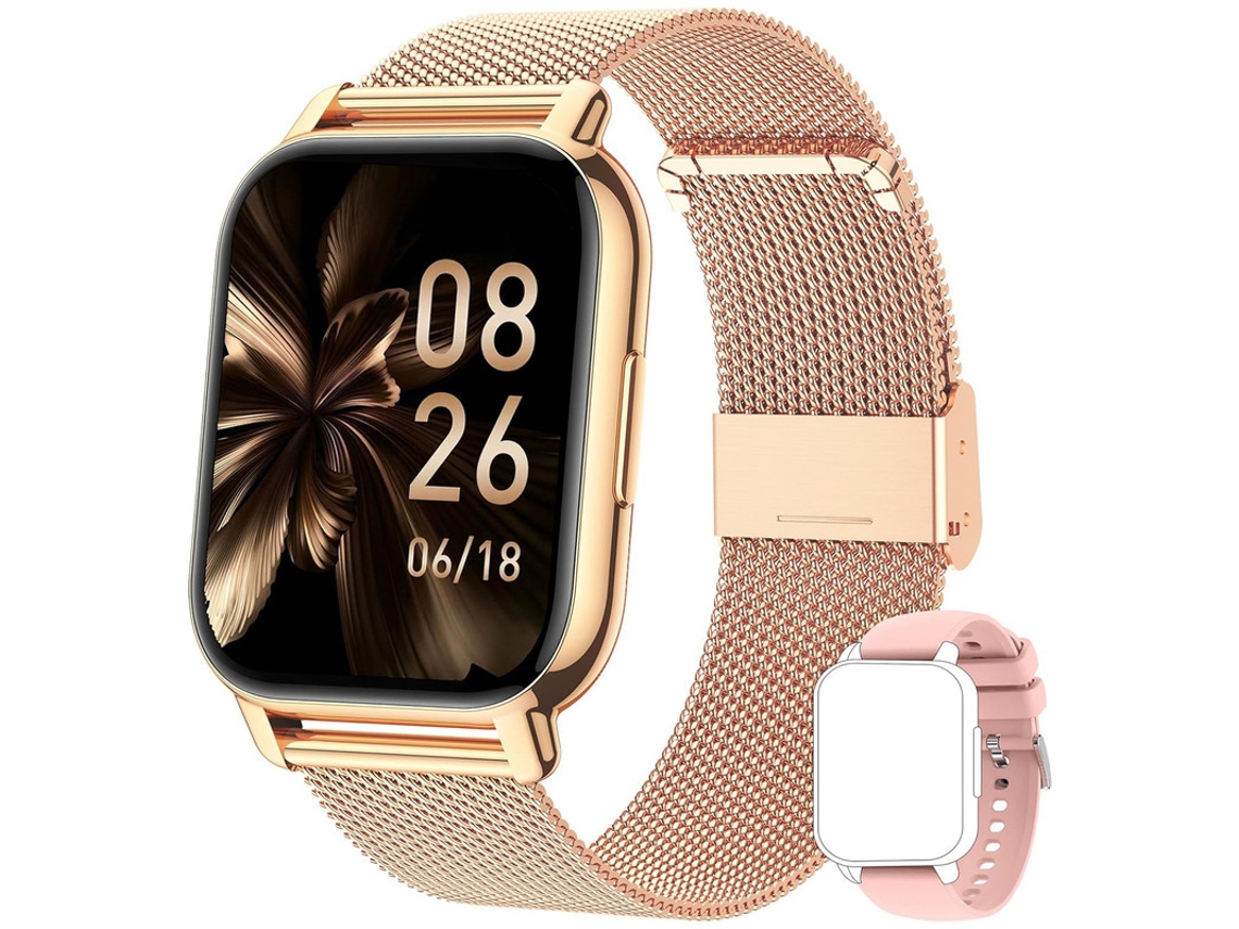 Smart Watch P66 Asistente de voz Presión arterial Frecuencia cardíaca Oxígeno en sangre, Dorado GODTVAGT