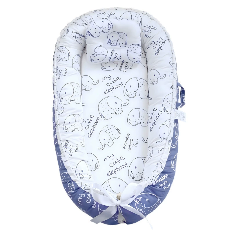 Nido para bebé CHRUI de 0 a 24 meses con almohada de algodón suave de 85x55 cm (azul elefante)