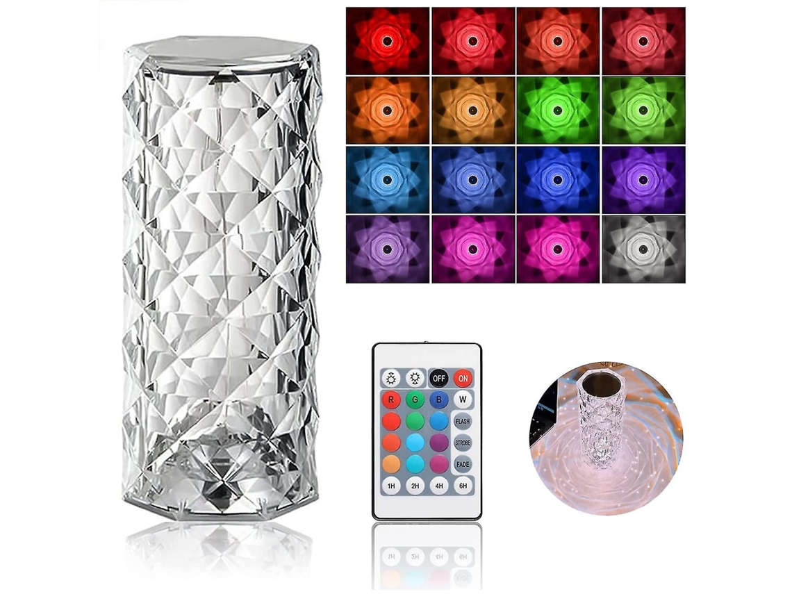 Candeeiro de Mesa de Diamante de Cristal Luz  16 Cores Carregamento USB