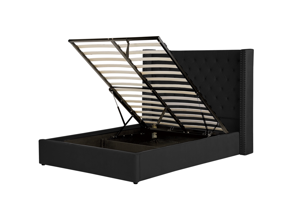 Cama doble BELIANI Lubbon terciopelo negro 170x217x144