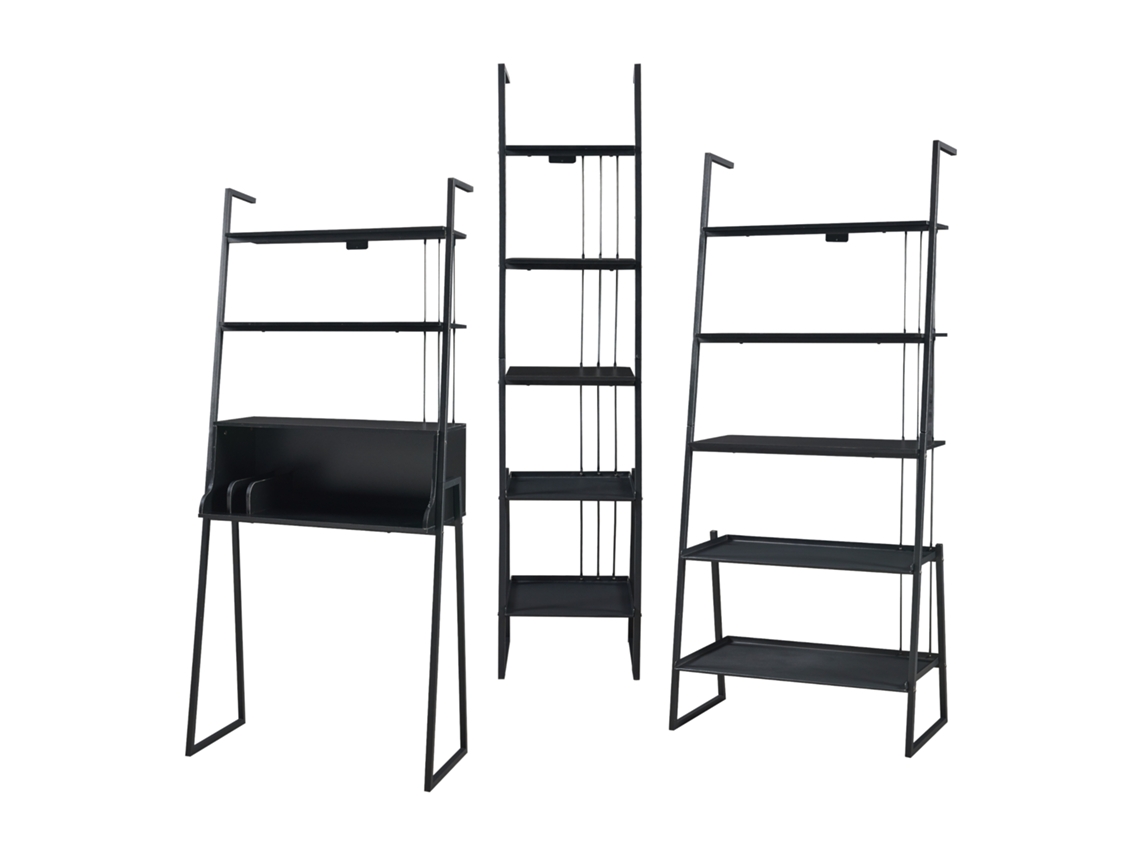 Set de muebles 'Storfjord' 3 piezas: 1x escritorio y 2x estanterías escalonadas metal - Negro [EN.CASA]