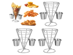 Soporte Cónico De Acero Inoxidable Para Papas Fritas Con Recipiente Para Salsa, Ideal Para Papas Fritas, Helados, Buffets Y Fiestas.