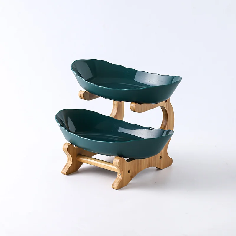 (verde De 2 Niveles) Frutero De Madera, Escurreplatos De Cocina Con Divisiones