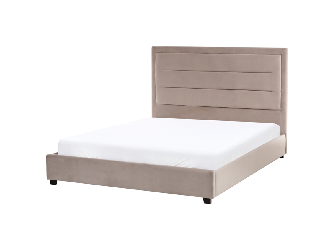 Cama Doble Beliani Rouen En Terciopelo Crema 140x200