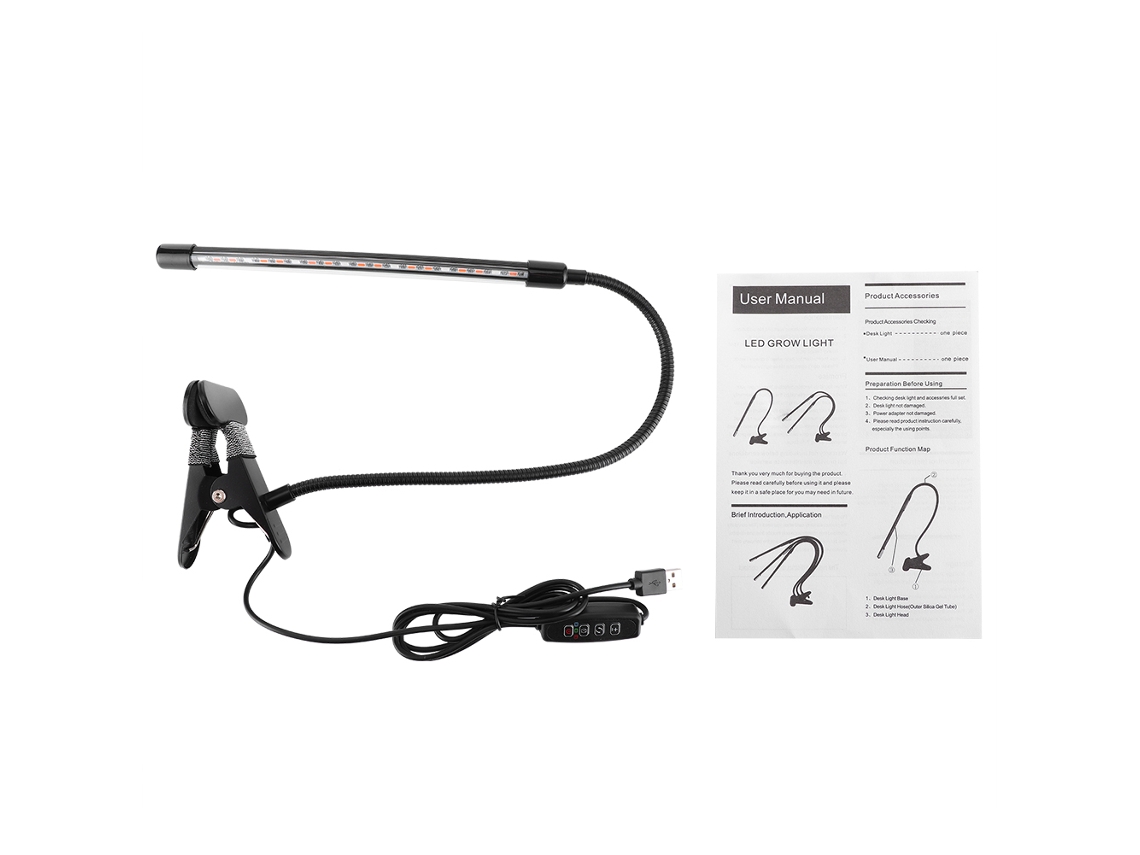 Lámpara LED de espectro completo de 10 W (modelo 2026) con pinzas para el cultivo de hortalizas, flores y plántulas en interiores.