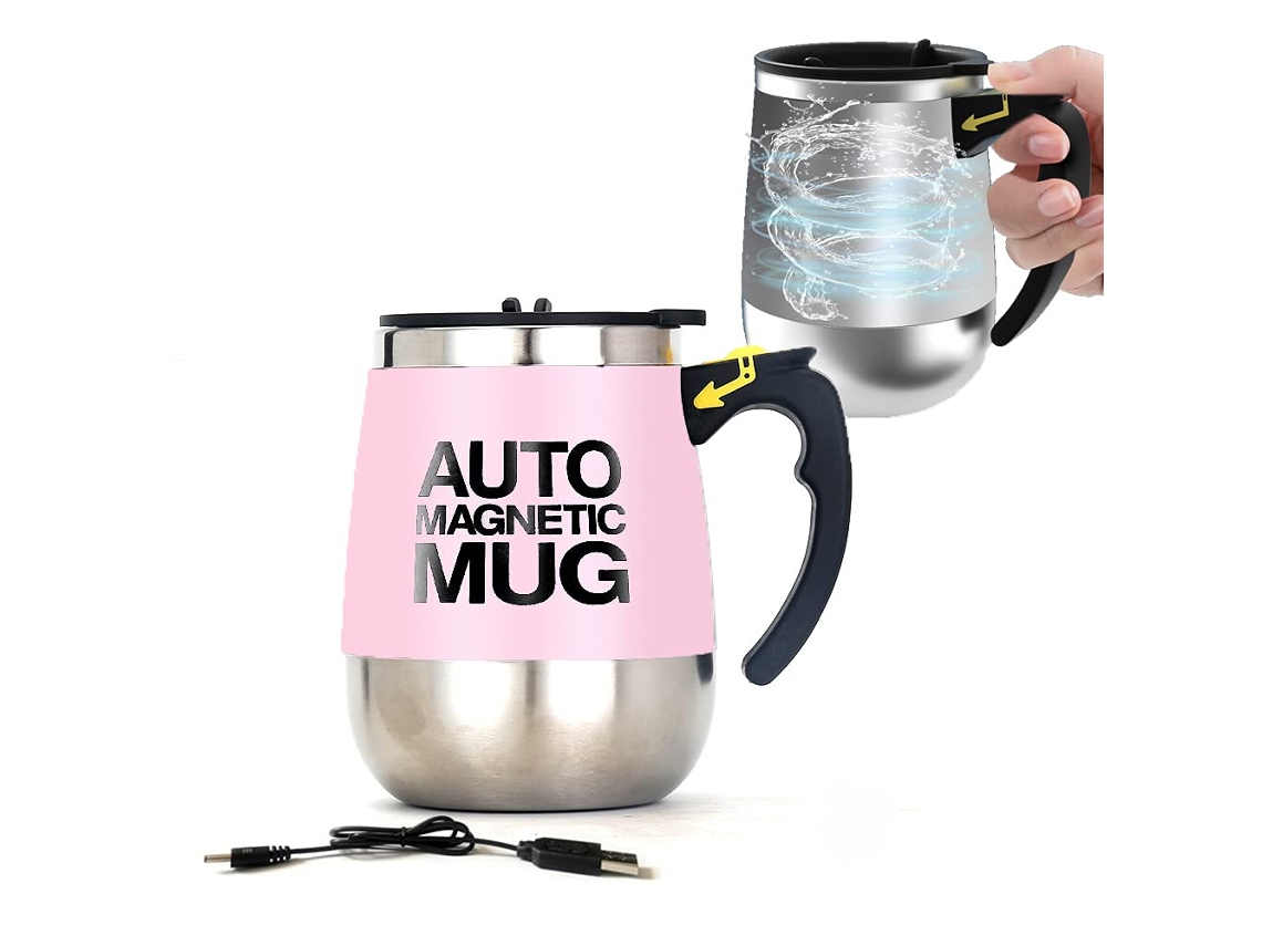 Copo Misturador Magnético Recarregável Aço Inox, 390ml/13.2oz, Rosa. Ideal Para Café, Chá, Leite, Casa, Escritório E Viagens.