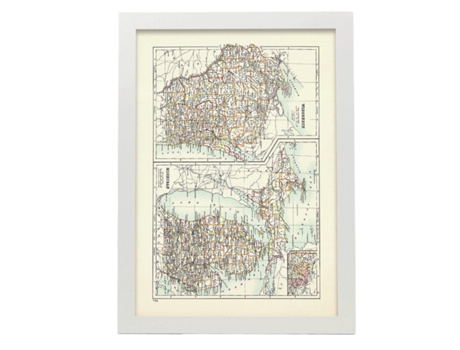NACNIC Pósters Geográficos En Vintage Mapa De Wisconsin Y Michigan Ilustraciones De Antiguos Mapamundis En Tonos Sepia Tamaño A4 Con Marco Negro