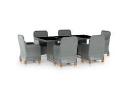 Juego de comedor de exterior de 7 piezas con cojines de mimbre gris claro, Dkd Home Decor