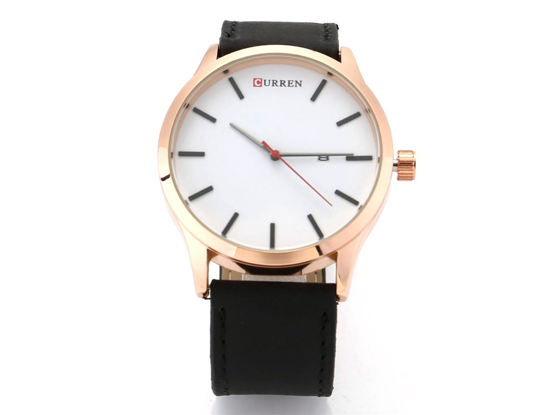 Reloj De Pulsera Analógico De Cuarzo Para Hombres Con Dial Redondo Curren Moda (café Blanca)