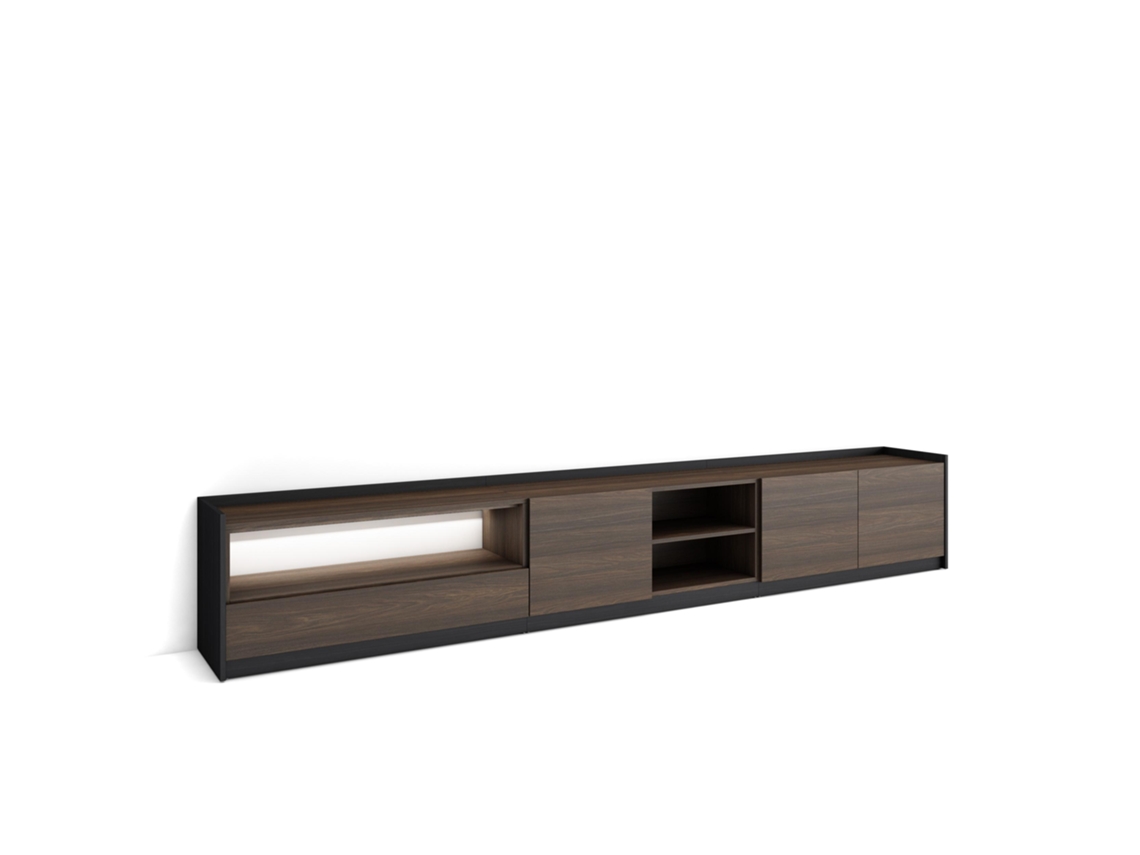Mueble Tv, Televisión, 310x37x50cm, Para Tv Hasta 80", Led, Roble Oscuro Y Negro