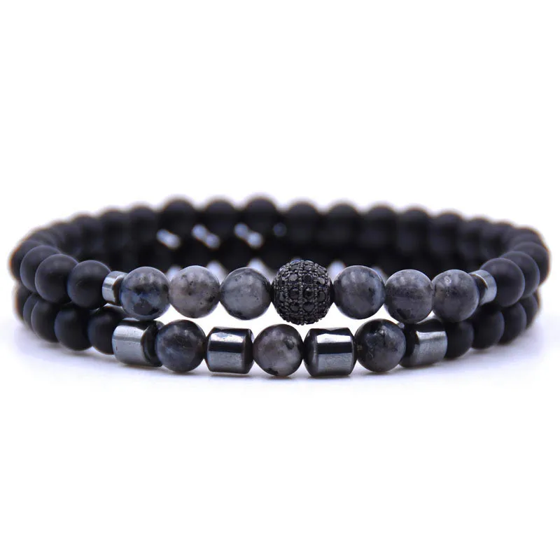 Pulsera Para Hombre Con Cuentas De Circonita Negra Engastadas En Pavé, De 6 Mm De Diámetro, Y Cuentas De Hematita.