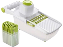 Cortador de frutas y verduras 8 en 1, cortador multifuncional con cuchillas intercambiables y base de almacenamiento.