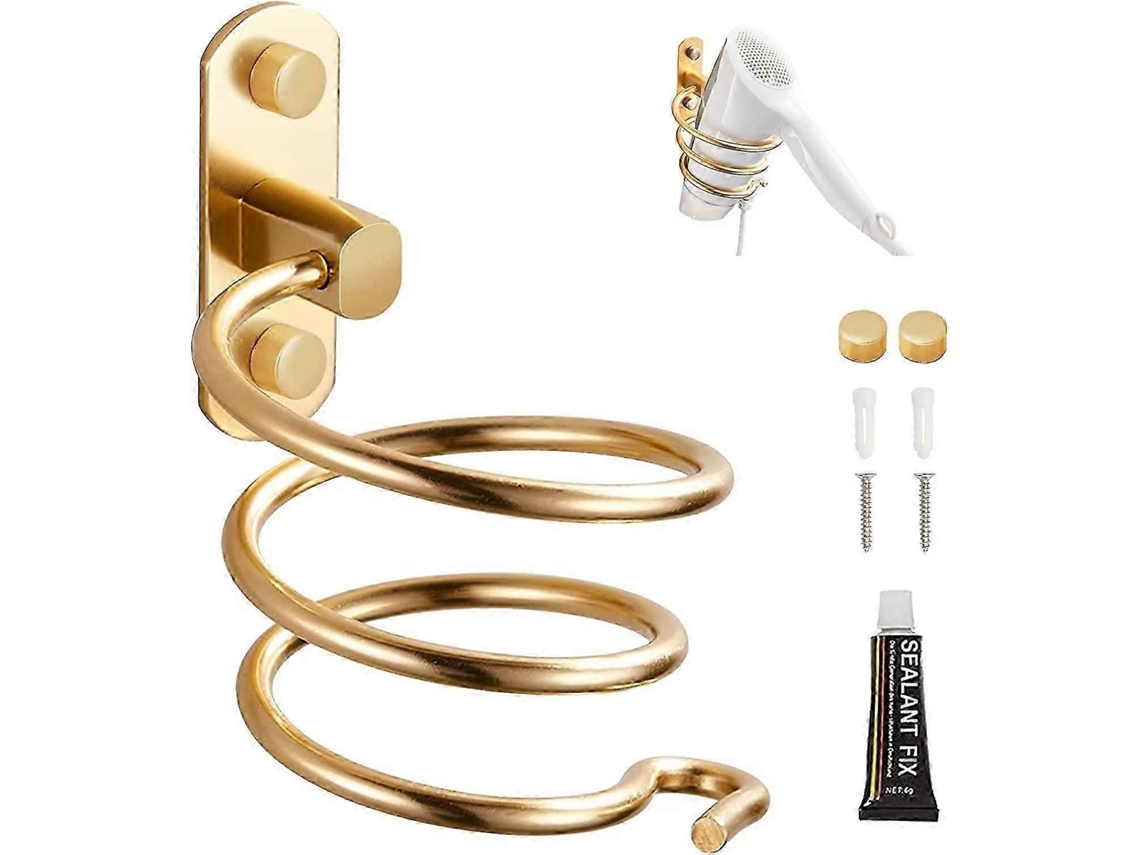 Soporte de pared para secador de pelo con pegamento y tornillos GOKOCO (dorado)