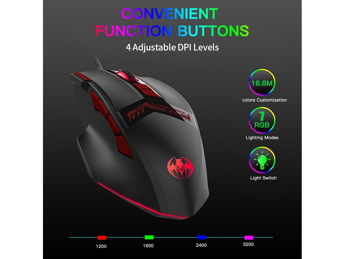 Ratón Gaming Cableado Con Iluminación Rgb Retroiluminada, Pesos Ajustables Y 10 Botones Programables