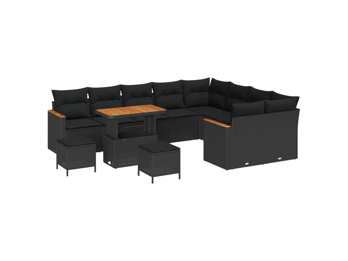 Maison Exclusive - Juego de sofás de jardín de ratán de polipropileno negro de 12 piezas