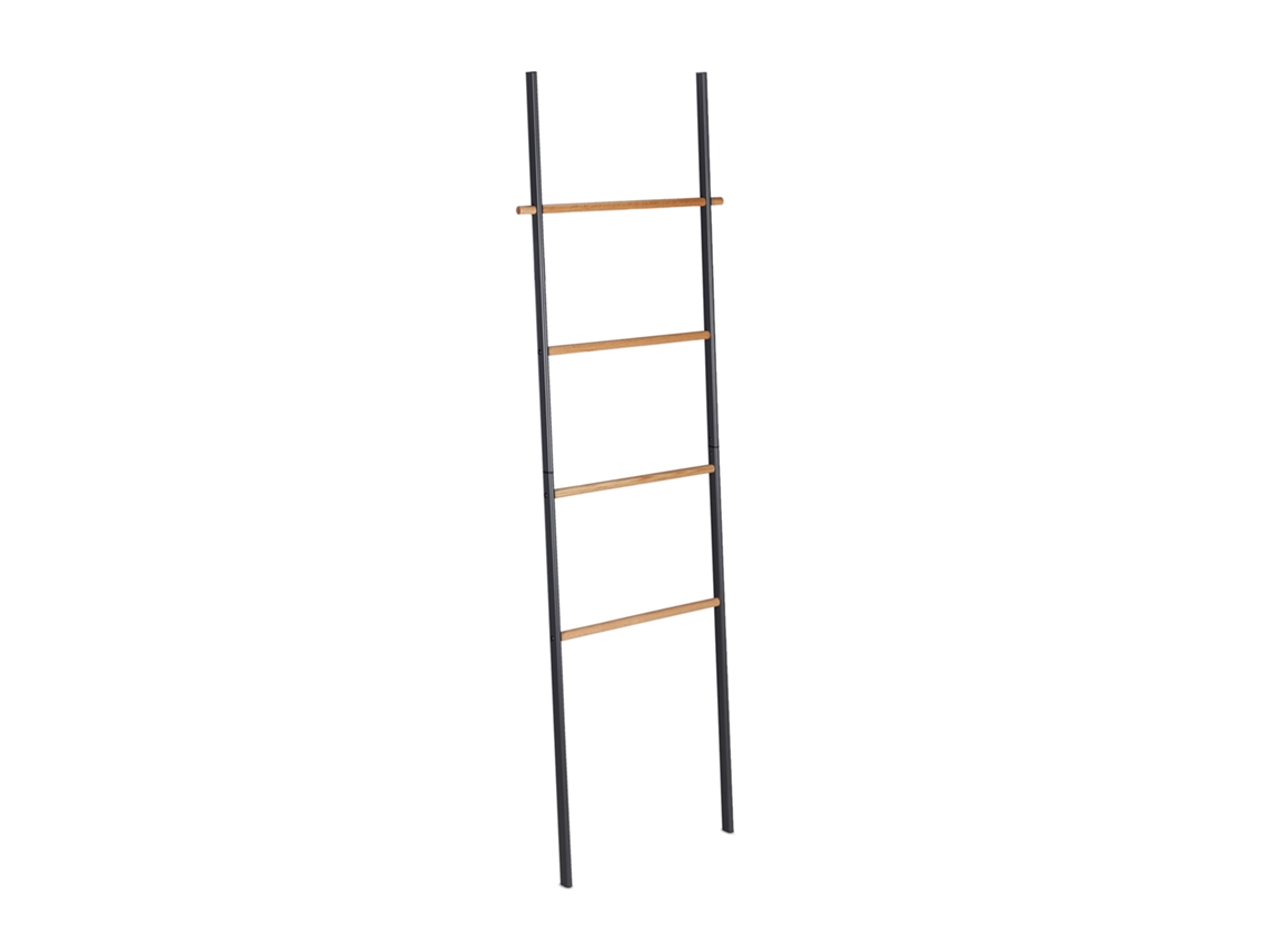 Relaxdays Toallero Escalera De Acero Y Madera, 4 Barras, Toallas Y Ropa, Para Apoyar En La Pared, 171x50x3 Cm, Antracita