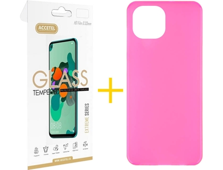 Kit Funda + Protector de Pantalla Apple iPhone 13 ACCETEL Liso 2 Rosa