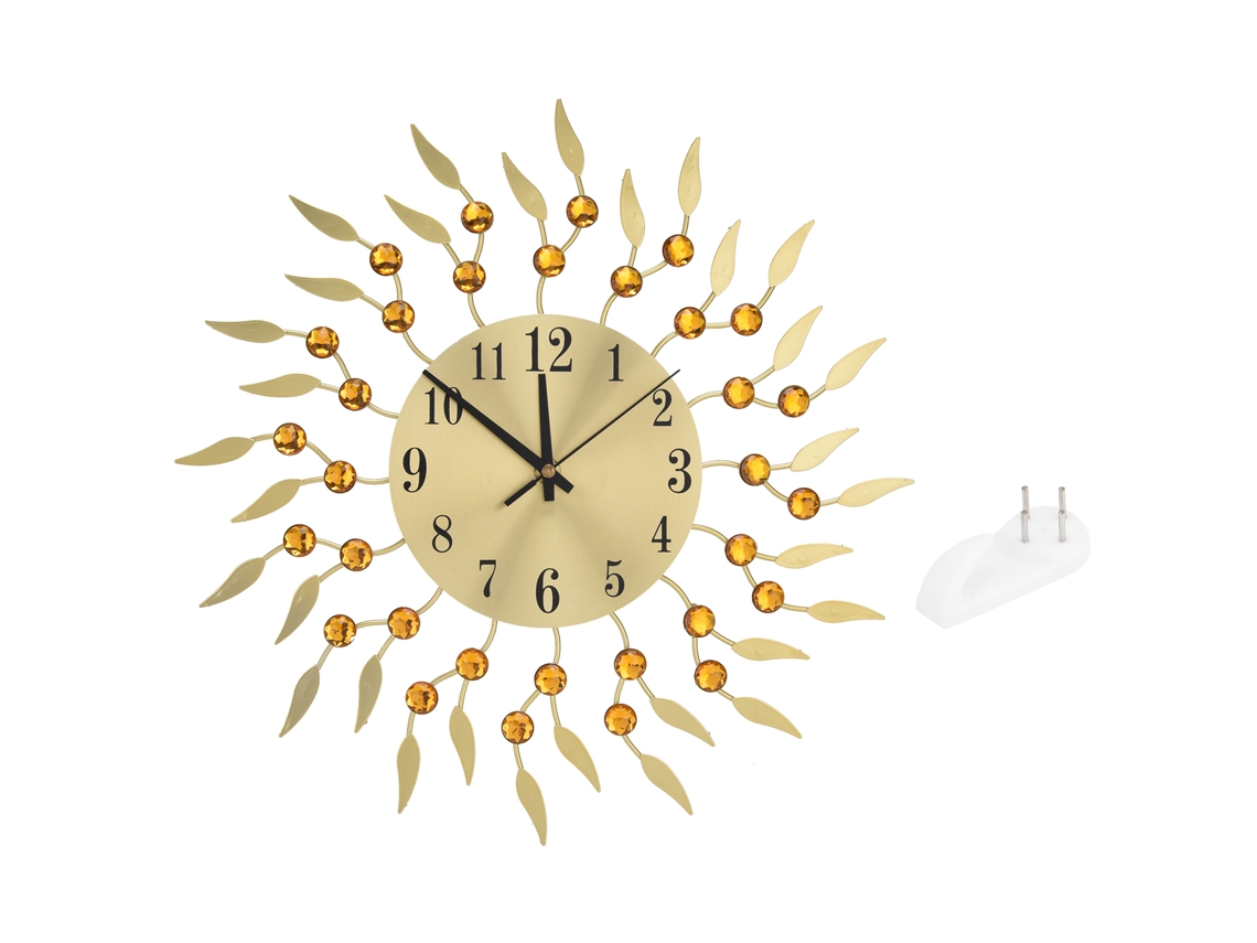Reloj de pared de hierro estilo europeo con diseño floral dorado