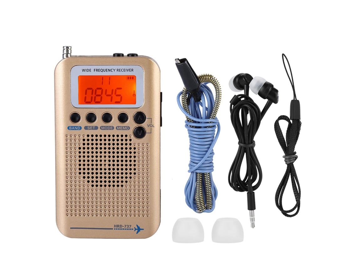 Rádio Receptor De Banda Aeronáutica Vhf Portátil De Banda Completa Gravador (dourado)
