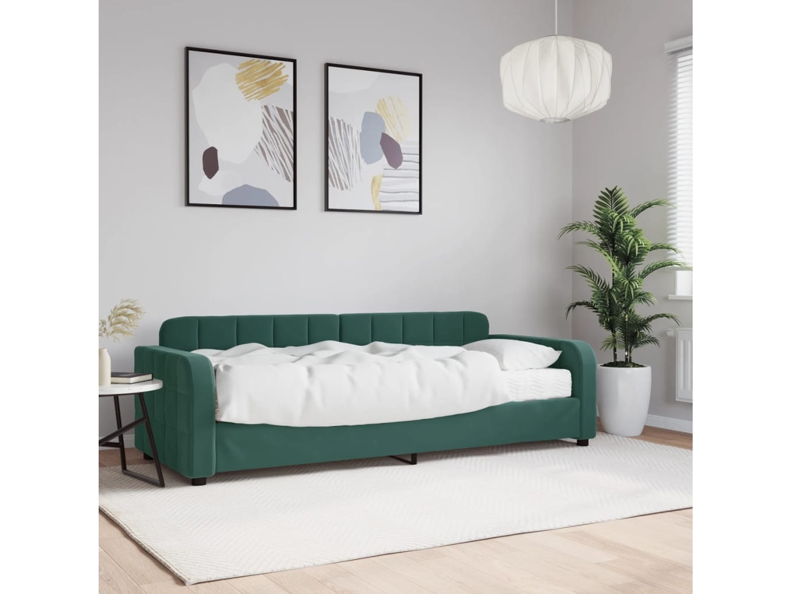 Sofá Cama Con Colchón Terciopelo Verde Oscuro 80x200 Cm