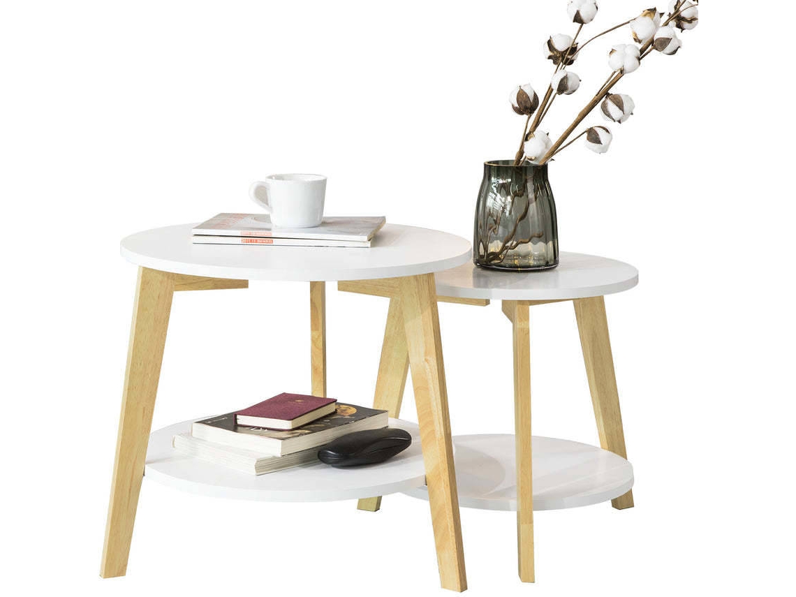 Conjunto de 2 Mesas SOBUY FBT75-W (MDF y Madera Caucho - Grande: 50x45 cm - Pequeña: 40x40 cm)