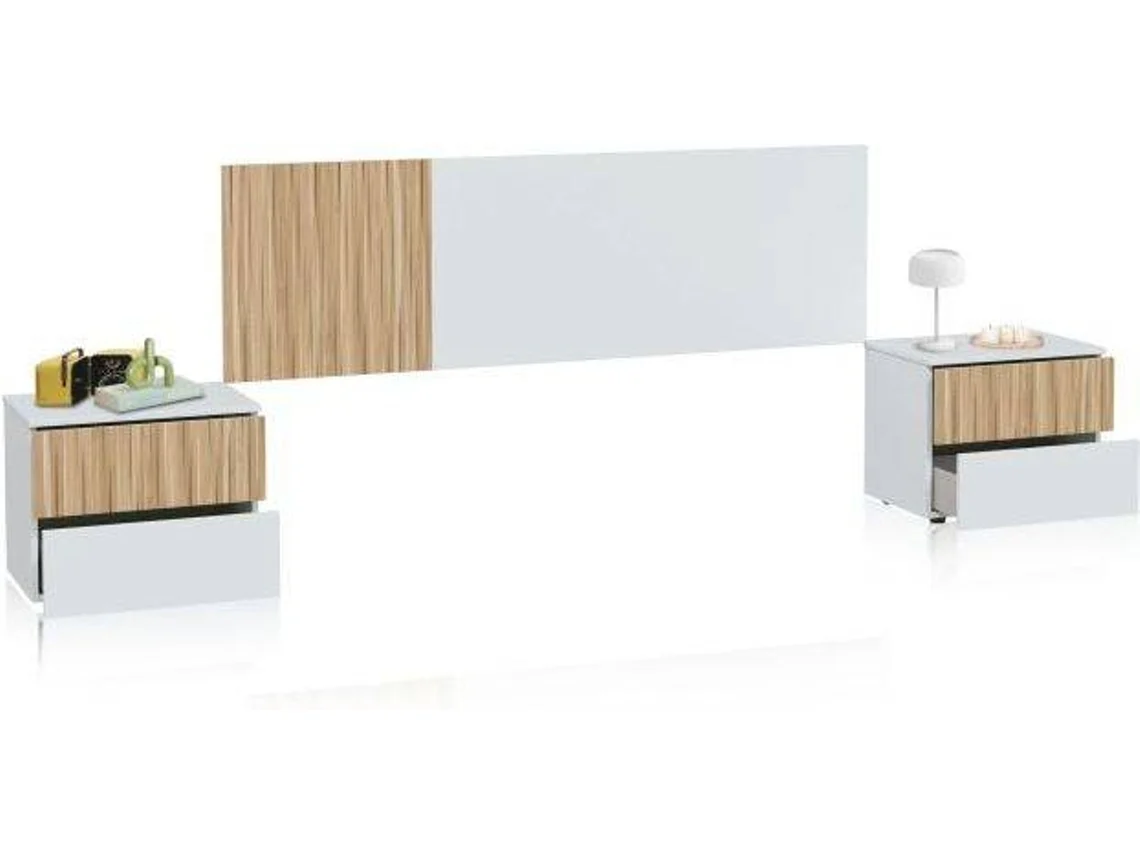 Cabecero Mesitas Nitza Artik DUEHOME ABS Melamina Blanco (166x50x3cm)