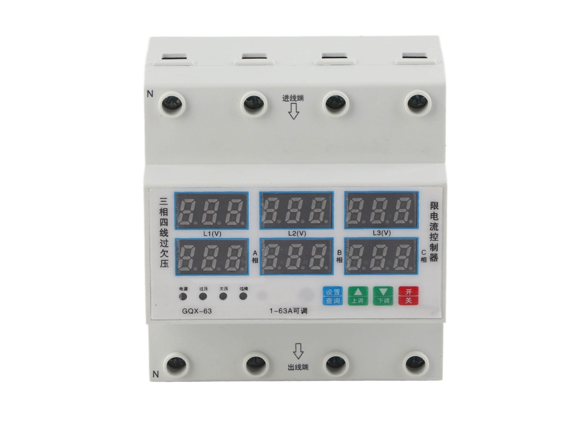 Protector De Tensión Y Corriente Trifásico Para Carril Din Con Voltímetro/amperímetro Digital, 63 A, Ac390-500 V