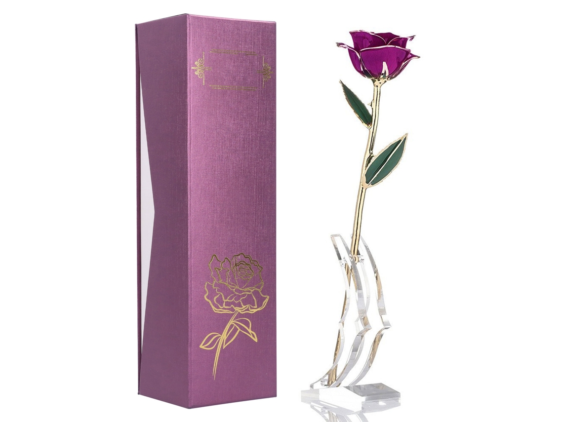 Rosa Real Bañada En Oro De 24 Quilates, Conservada Con Soporte. Regalo Ideal Para San Valentín, Aniversario O Boda.