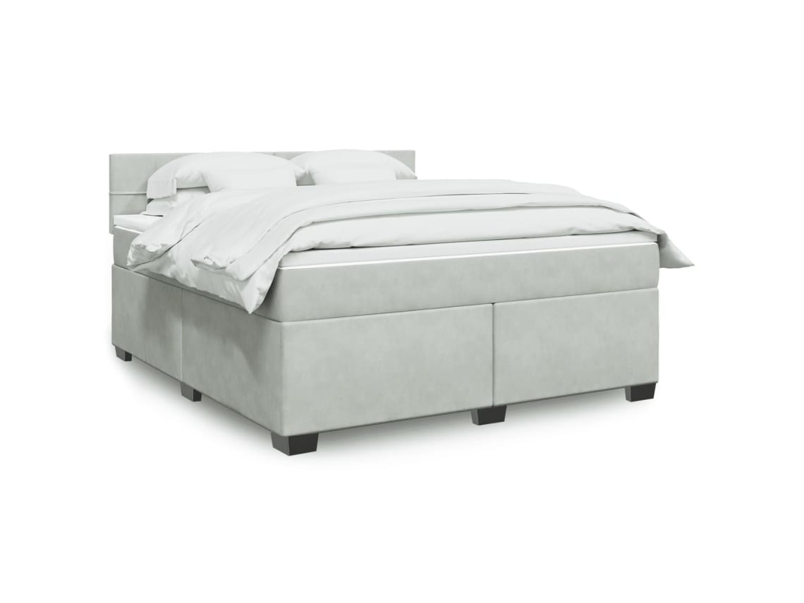 Cama Box Spring Con Colchón Terciopelo Gris Claro 180x200 Cm