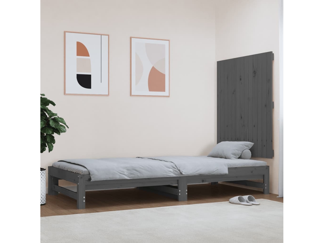 Cabecero De Cama De Pared Madera Maciza Pino Gris 82,5x3x90 Cm