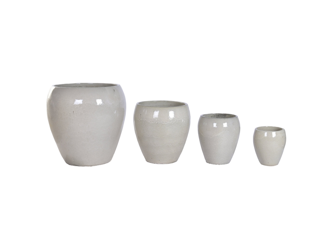 Set 4 Macetero Ceramica Vidriada Crema 68x68x68cm