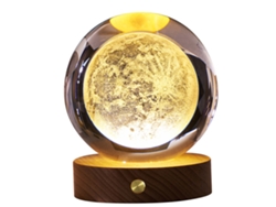 Rebe-lámpara De Noche De Cristal 3d Con Base De Madera, Luz Suave, Recargable, Para Dormitorio Hogar Luna
