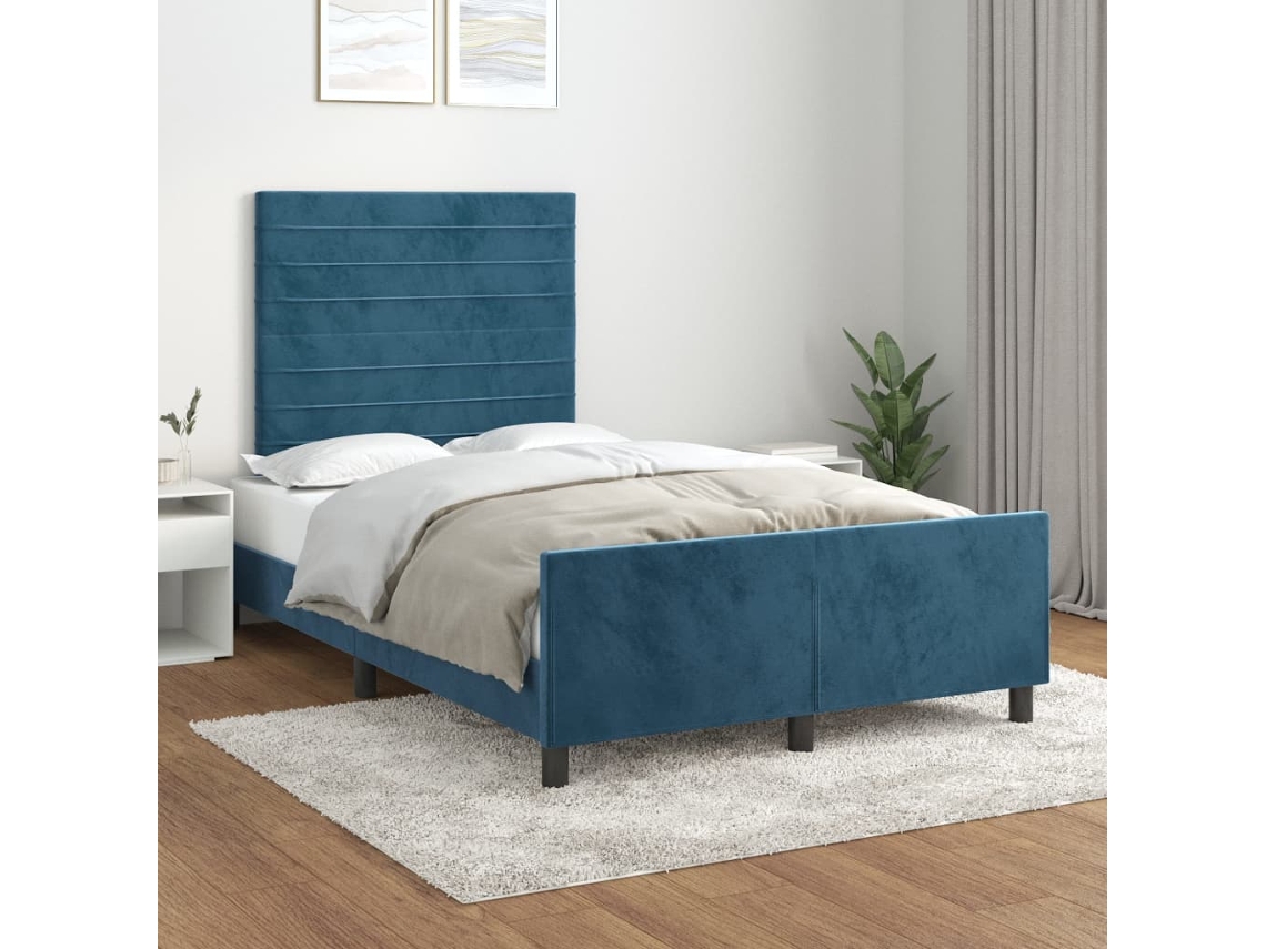 Estructura De Cama Sin Colchón Terciopelo Azul Oscuro 120x200cm