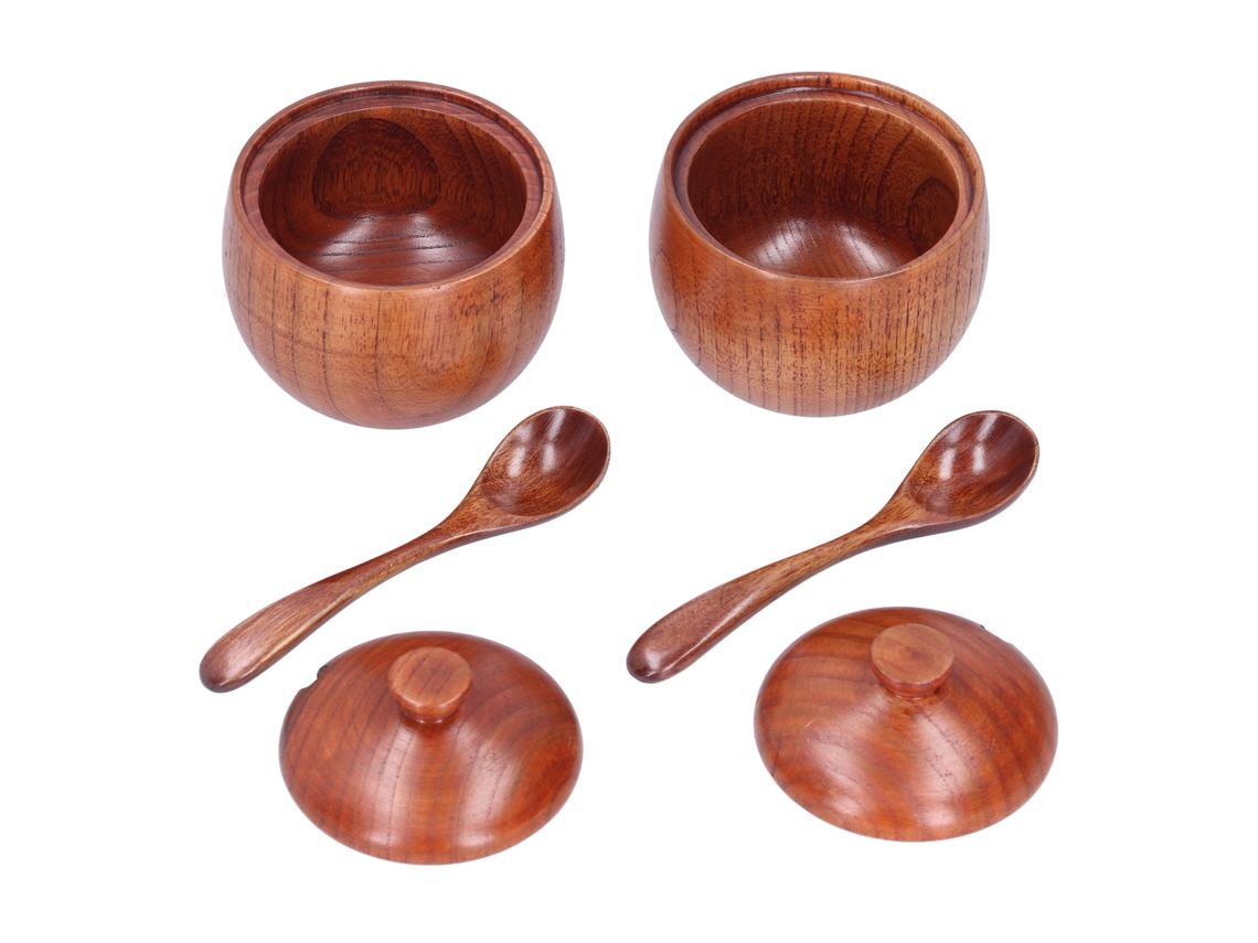 MEOIRUERY Set de Recipientes para Almacenar Especias Caja de Sal de Madera con Tapa y Cuchara