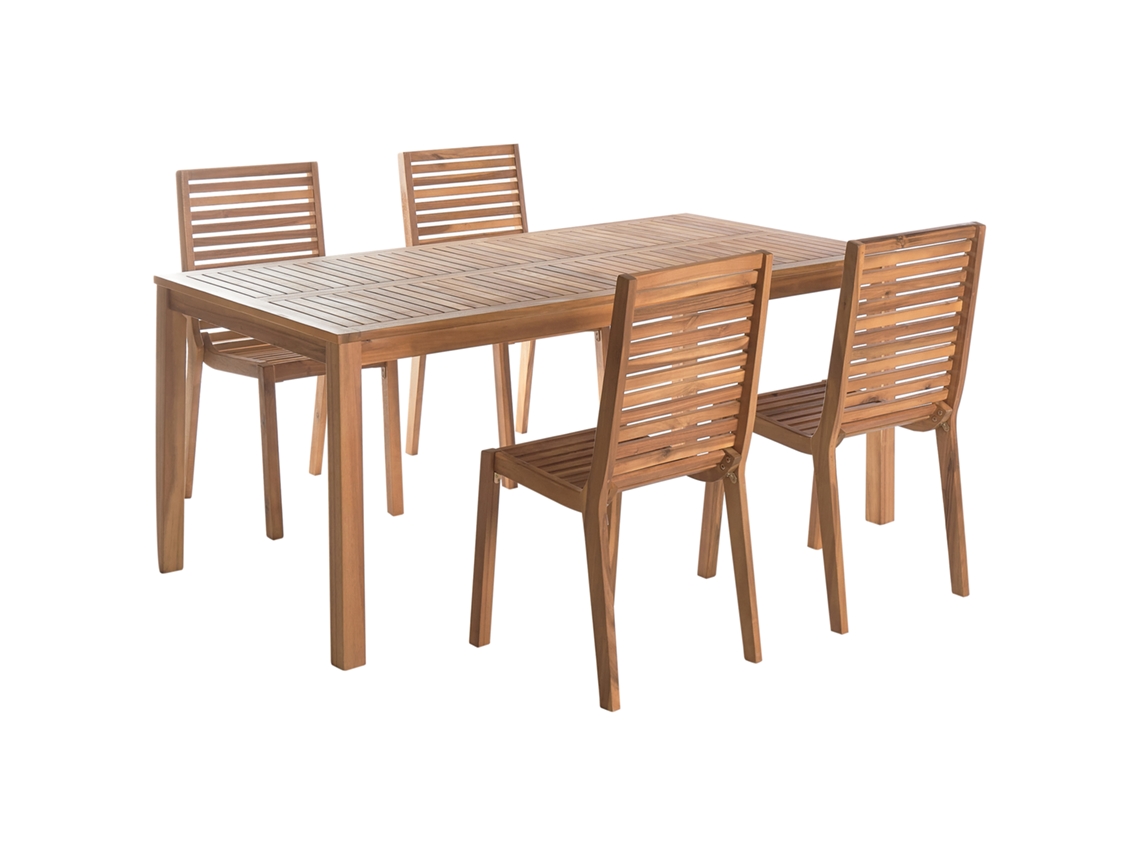 Juego de comedor Beliani Ombriano para 4 personas en madera de acacia con certificación Fsc® marrón claro 180 x 90 x 75