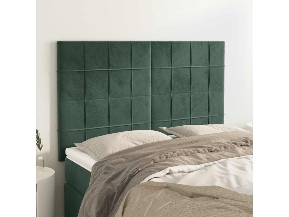 Cabeceros 4 Unidades Terciopelo Verde Oscuro 72x5x78/88 Cm