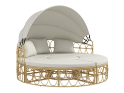 Conjunto De Jardín Homcom: Sofá De 2 Plazas Con Toldo Plegable, Color Crema.