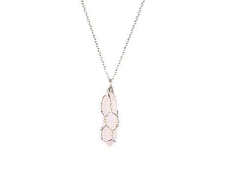 Collar de cristal cilíndrico hexagonal Piedra natural Collar de piedra de alambre de alambre para mujeres Regalos de joyería de moda