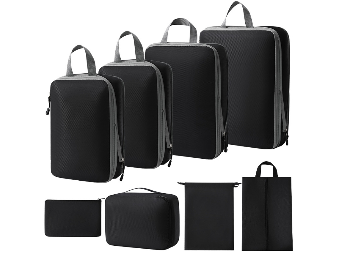 Bolsa de almacenamiento de compresión, juego de 8 piezas, bolsa de almacenamiento de viaje ligera, color negro Siurn