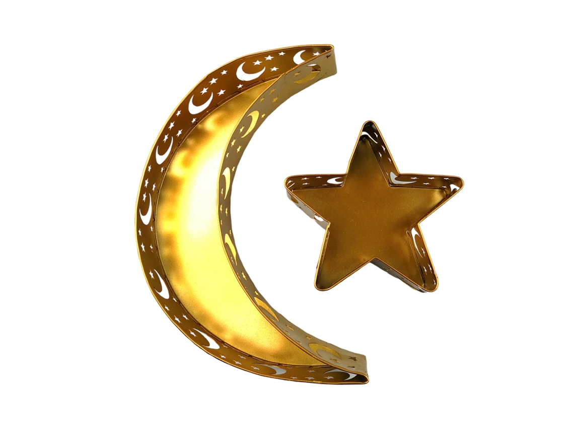 Plato Decorativo Musulmán Para Eid Con Luna Y Estrellas De Hierro Para Festivales Y Decoración Del Hogar.