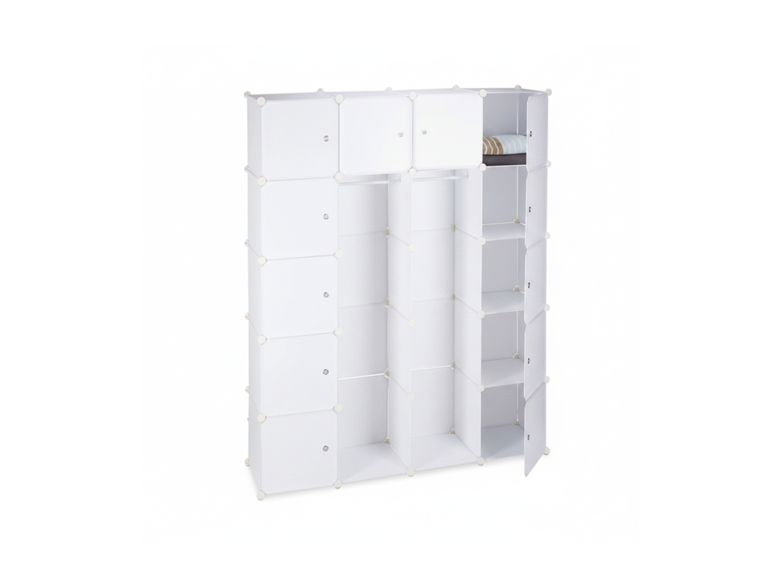 Relaxdays Roupeiro De Encaixe Com 2 Varões, Armário Com 14 Compartimentos, Sistema De Prateleiras Em Plástico, Branco