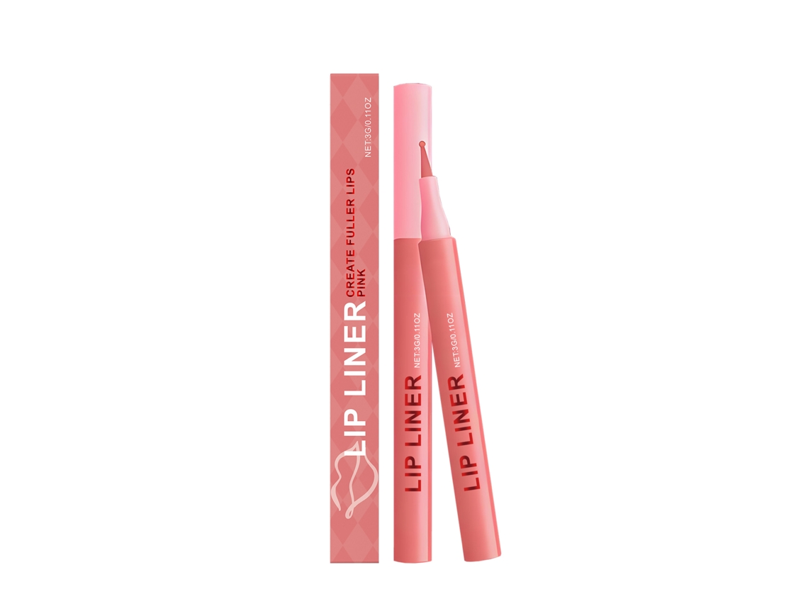 Delineador de labios resistente al agua en color rosa.