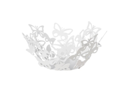 Centro de mesa Farfalloso pequeño de Ø31 cm en mármol, hierro perforado blanco, diseño moderno con mariposas, elegante decoración de mesa, fabricado en Italia.