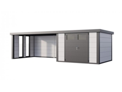 Caseta de Jardin metálica NH9 con Apoyo XL e Ventanas a la izquierda | Blanco | (328 x 298) + (464 x 298) - NOVO HABITAT