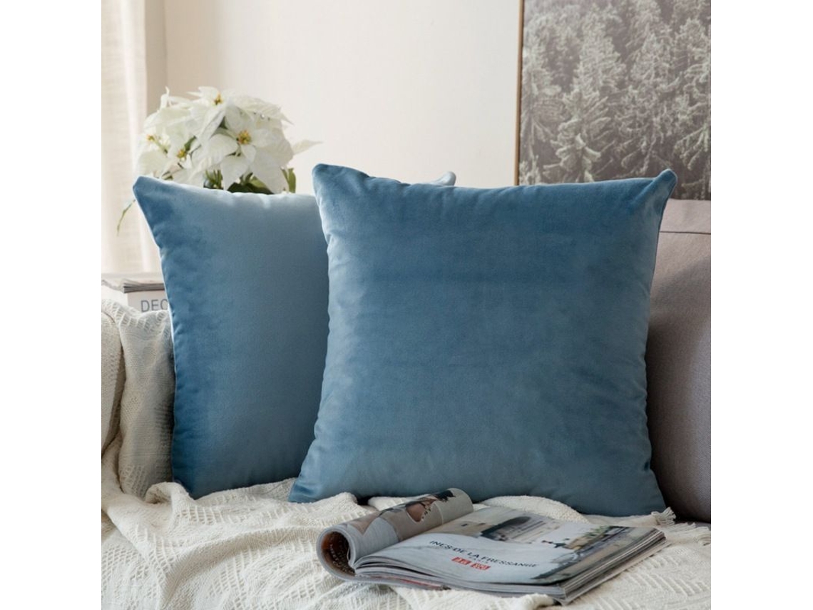 2026-2 Fundas De Almohada Cuadradas Decorativas Suaves De Terciopelo 45x45 Cm Sin Relleno Color Azul Aguamarino