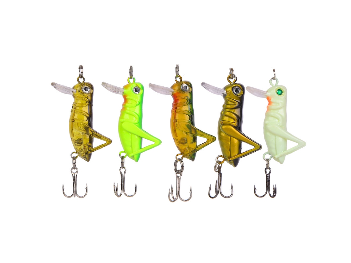 5 Señuelos Artificiales Con Forma De Grillo Y Anzuelos Afilados Para Pesca En Agua Dulce.