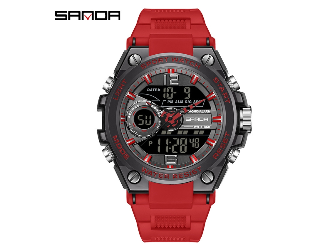 Reloj multifuncional luminoso MDUG, deportivo, resistente al agua, estilo Harajuku (rojo para hombre)