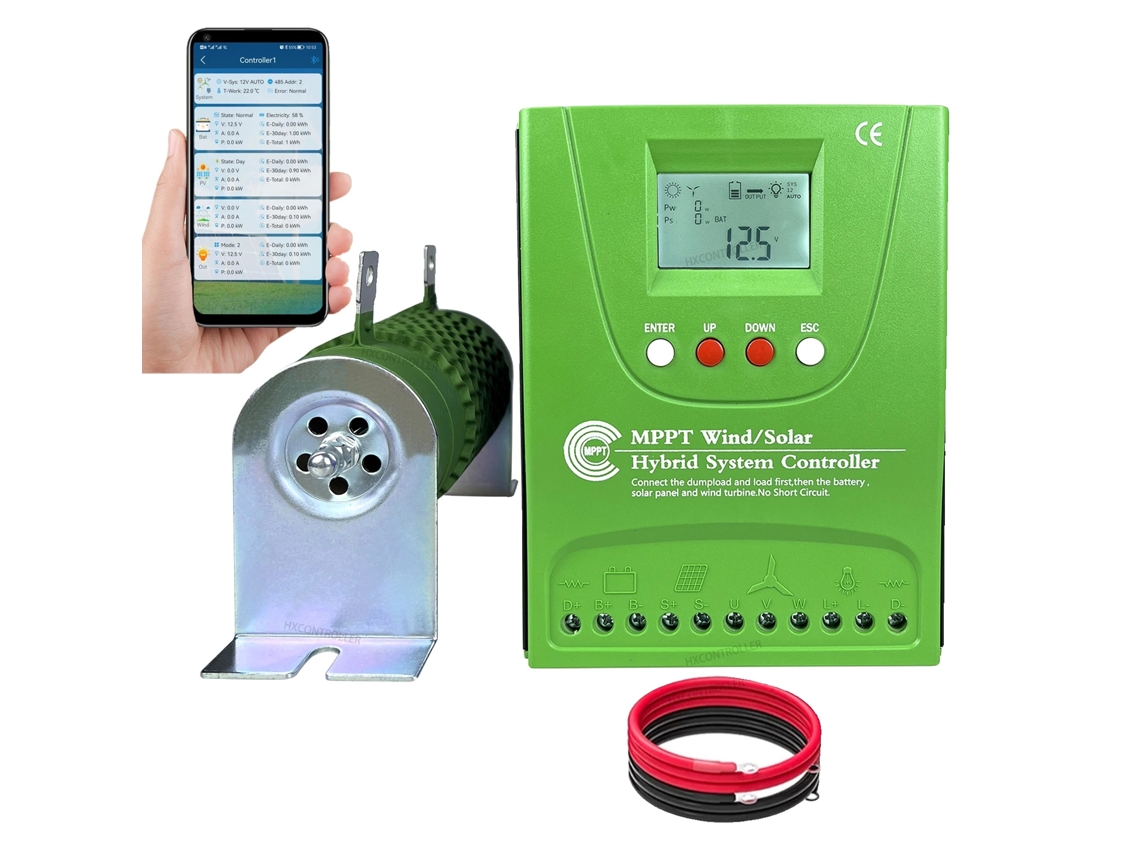 Controlador de carga solar y eólica, MPPT, Bluetooth integrado, 1 kW eólico y 1 kW solar, 12 V/24 V automático, sin Bluetooth OEM