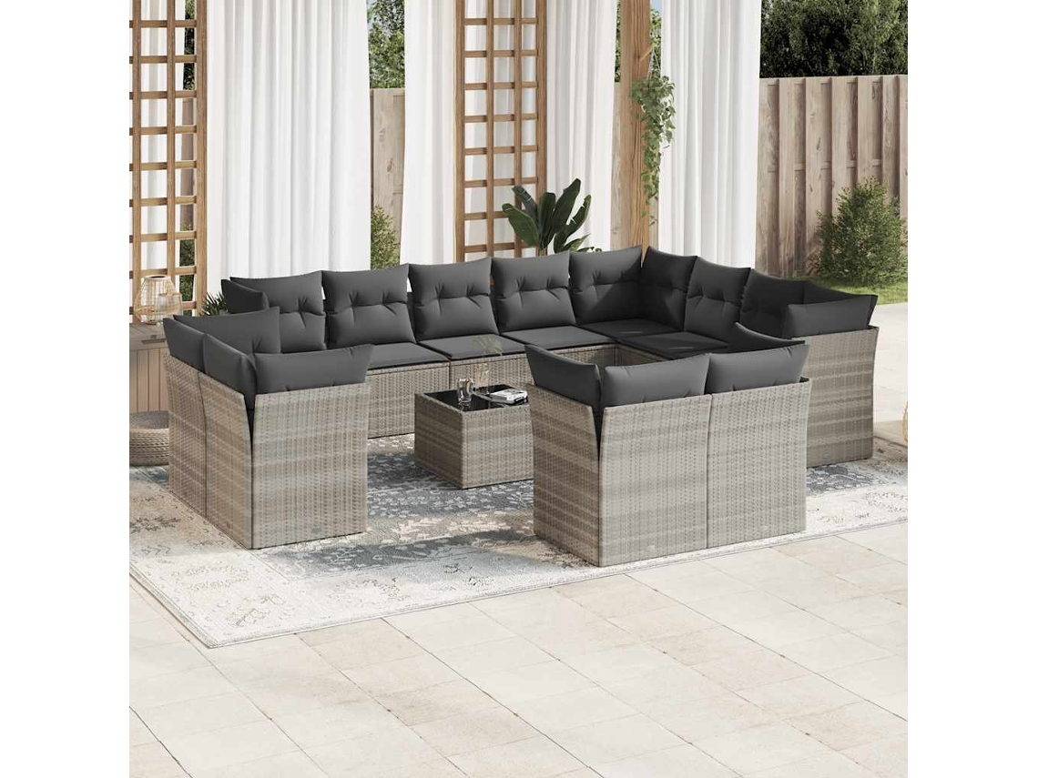 Conjunto de sofá de jardín de 13 piezas con cojines en mimbre gris claro de DKD Home Decor